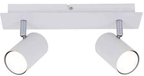 BRILONER- Plafoniera LED da soffitto con 2 faretti orientabili, adatta per lampadine GU10 da max. 40 Watt non incluse, Lampada da soffitto per cucina o salotto, 290x80x123mm (LxLxA), Metallo bianco