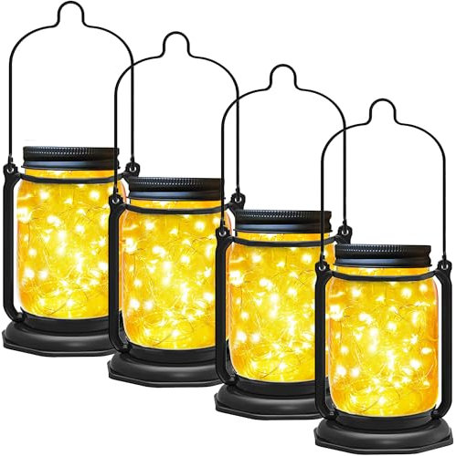Solar Mason Jar Lights,6 Pack 30 Led Fairy Hanging Jar Lights,Solar Lanterns for Outdoor Patio Party Garden Wedding Decor Lights(Mason Jars/Handles Included)