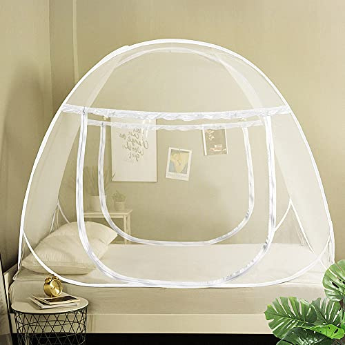 AMMER Pop Up Mosquito Net Tent for Beds, Portable Foldable Mosquito Netting Folding Design with Net Bottom,2 Entries,Suit for Twin to King Size Bed (79x71x59inch)