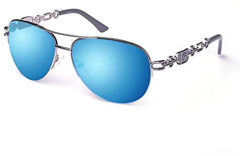 FONHCOO Verspiegelte Sonnenbrille Damen UV400 Brille Vintage Pilotenbrille Retro Sunglasses Women mit auffälliger Verspiegelung (Blau)