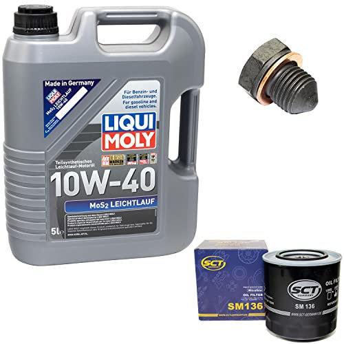 Motoröl Set MOS2 Leichtlauf 10W-40 5 Liter + Ölfilter SM136 + Ölablassschraube 12281
