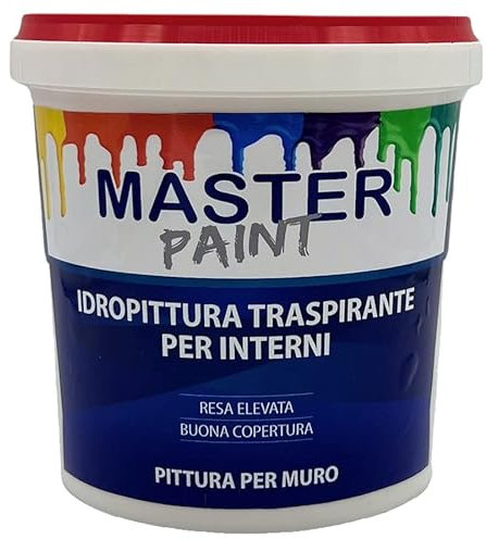 MASTERBRICO Pittura Bianca per Interni Libera Paint, Pittura Traspirante per Interni Bianca all'acqua, Idropittura Bianca con forte potere Coprente ed elevato punto di bianco (1 Litro)