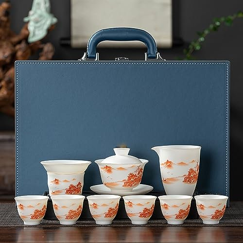 HWSY Juego de té japonés Juego de té Juego de Tazas de té Juego de té de Porcelana Blanca de Jade con sebo de Hielo Pintado a Mano, Juego de té de Kung Fu de Porcelana Blanca para el hogar (Color: A,