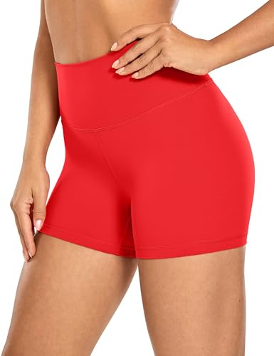 CRZ YOGA Naked Feeling Damen Radlerhose Blickdicht Hohe Taille Kurze Sporthose Yoga Sommer Shorts für Gym Sport - 10cm Tiefrot 34