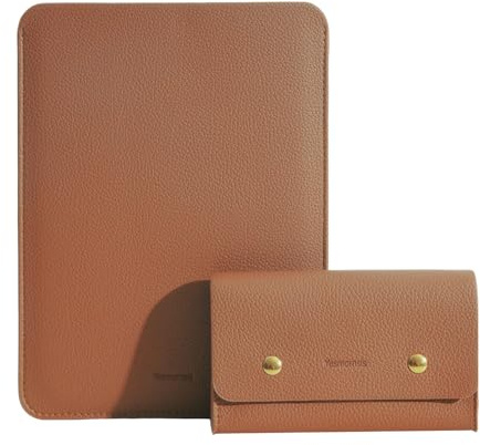 Yesmornsis PU-Leder Gepolsterte Laptophülle 14 Zoll Kompatibel mit 2024 MacBook Pro 14，Surface Laptop 13.5, Alter MacBook Pro 13 Retina mit Ladegerät-Tasche Farbe Braun