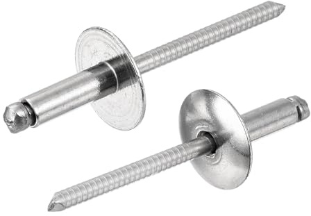 sourcing map 100Pcs 3/16x1/2 304 Stainless Steel Large Flange Round Head Rivets, Large Cap Open End Blind Rivets for Construction, Automotive Manufacturing, Aerospace, Shipbuilding (Silver)