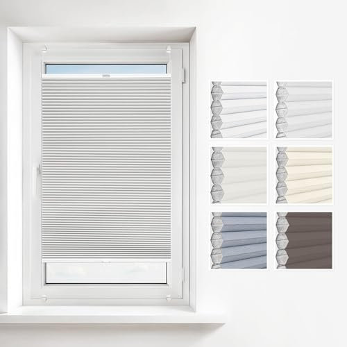 Estika Wabenplissee ohne Bohren 55x200 cm Farbe: Hellgrau Verdunkelung und Thermo Plissee für Fenster in verschiedenen Waben erhältlich mit Montagezubehör