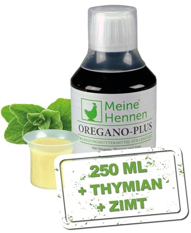Meine Hennen Oregano-Plus 250 ml, origano, timo e cannella, mangime complementare per polli, piccioni e quaglie. Per il pollame per sostenere la funzione intestinale e il metabolismo