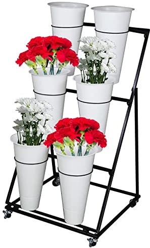 Soporte de exhibición de plantas rodante blanco con carrito de flores de 3 niveles para jardín y patio
