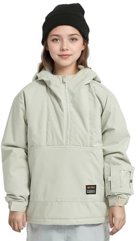 Boys Girls Pullover Anorak Hooded Ski Jacket Waterproof Windproof Snowboard Jackets Winter Coat Warm Insulated(10Y,Khaki)