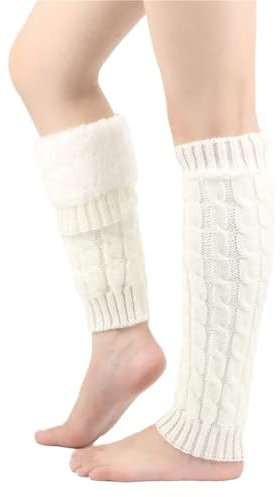 LUYSGBXR Beinstulpen Damen Fleece-Beinwärmer, Stiefelüberzüge for Damen, Winter, warme Wollsocken, gestrickt(White)