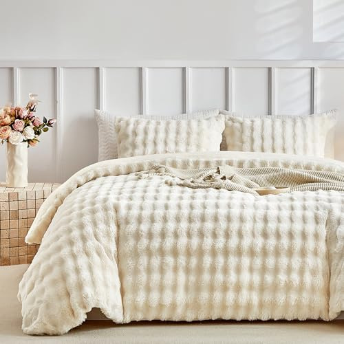 Tokokimo Bettwäsche-Set Doppelbett 260x240cm, Warmes 3-teiliges Flanell-Winterbettwäsche-Set, bestehend aus 1x Bettbezug 260x240cm + 2X Kissenbezügen 50x80cm, Beige