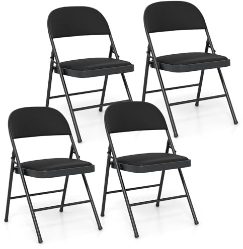 GIANTEX 2/4er Set Klappstühle, gepolsterte Essstühle mit Verstellbarer Rückenlehne & Metallrahmen, Stühle für Innen- & Außenbereich, für Hochzeiten, Partys & Picknicks, Schwarz (4)