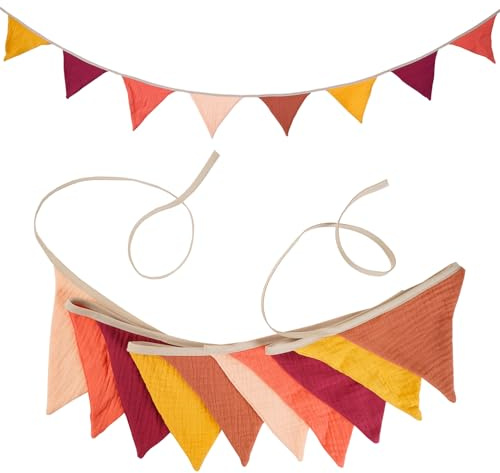 HIVTE Vimpelgirlang för Baby - Dubbelsidig Bomullsbanderoll för Barnrum, Födelsedag, Bröllop, Trädgårdsfest och Sovrum (Thanksgiving Orange)