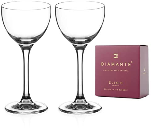 DIAMANTE Vasos de cristal mini para cóctel de 150 ml, vasos de jerez de puerto, vasos digestivos para aperitivo, vasos Nick & Nora | Vasos Negroni - Colección 'Auris' Crystal - Juego de 2