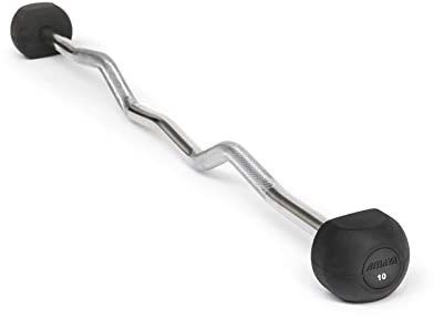 AMAYA SPORT Svart gummibelagd stålböjd stång - 10 kg, Z-stång med säkert viktfäste, höghållfast handtag, Halkskydd, Stabil och bekväm