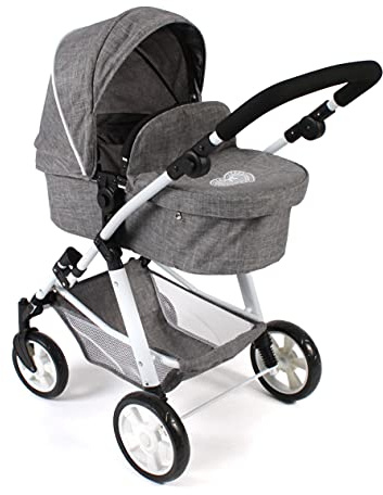 Bayer Chic 2000 - Puppenwagen Nele, 2in1 Kombipuppenwagen für Kinder von 4 bis 8 Jahren, Jeans grau