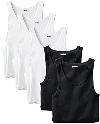 KingSize Men's Big & Tall 5-Pack Ribbed Cotton Tank Undershirt - 9XL, Assorted Black White