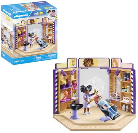 Playmobil 71535 Salon de Coiffure - Comprend Deux Personnages, Un Fauteuil de barbier avec Appui-tête, Un Miroir et des Accessoires - MyLife - Dès 5 Ans
