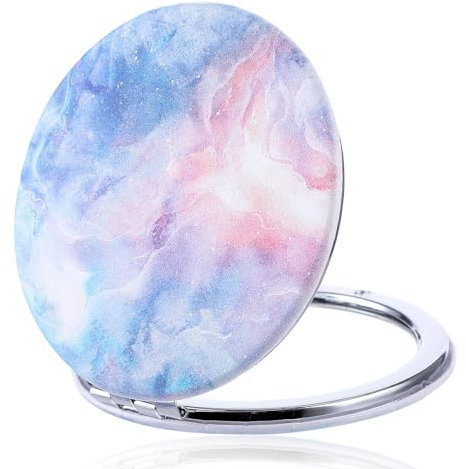 Dimeho Vergrößerungs-Kompaktspiegel faltbar bunter Malerei-Kosmetikspiegel tragbarer Kleiner Kunststoff-Taschen-Make-up-Spiegel doppelseitig 2-fache Vergrößerung niedlicher Kleiner Spiegel (blau)