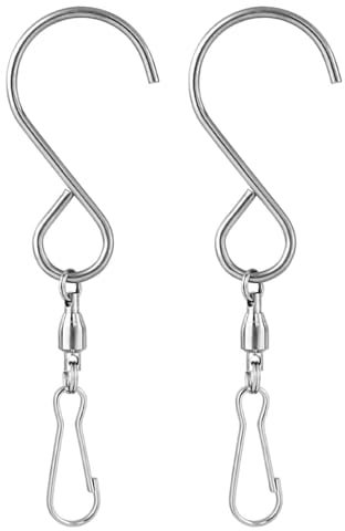 curfair Gancho giratorio de 2,7 kg de capacidad, resistente al óxido, 2/8/16 ganchos para colgar en forma de S con clip, acero inoxidable resistente, a prueba de óxido, para decoración de jardín al