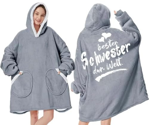 Blanket Hoodie, Hoodie Decke mit Ärmeln und Kapuze, Warm Deckenpullover Erwachsene Flauschig Ärmeldecke Grau, Super Weich und bequem Damen Kapuzenpullover Hoodie Decke für Schwester