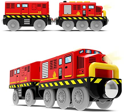 Train Toys Battery Operated Locomotive Train for Wooden Track, Motorized Train for Toddlers with Magnetic Connection, Compatible with Thomas, Brio, Chuggington, Melissa and Doug