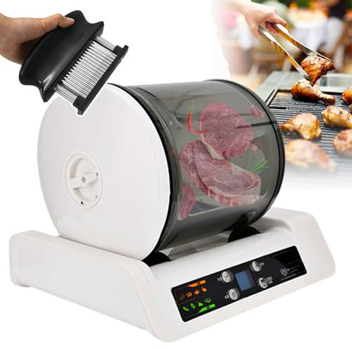 agreilduite Electric Vacuum Food Tumbling Machine,5L Drum-0.5-3kg/time,Commercial Canister Meat & Vegetable Tumbler Marinator,10h Timing & LCD Display,for Kitchen Food Processing,with Meat Tenderizer