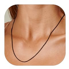 FOCALOOK 1.4mm Black Chain Necklace for Women Stainless Steel Metal Round Cable Chain Women's Chain Necklace 22 Inch