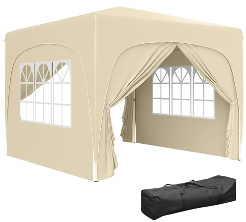 Outsunny Carpa Plegable Gazabo 3x3 m con Paneles Laterales UPF50+ Cenador Pabellón de Jardín con Altura Ajustable y Bolsa de Transporte para Camping Fiestas Patio Terraza Arena