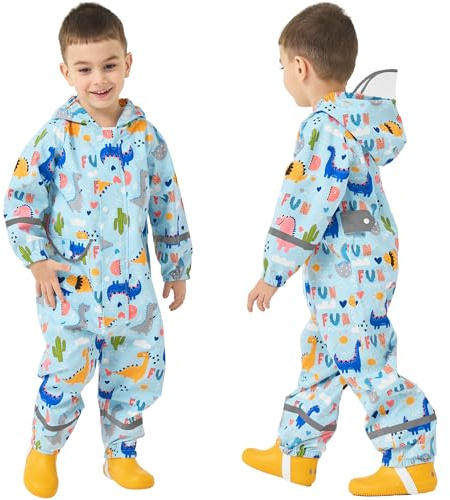 Fewlby Imperméables Enfant Combinaison de Pluie, Poncho Imperméable Filles Garçons Manteaux Imperméables à Capuche Réutilisable Outdoor Vêtements de Pluie, 1-3 Ans Taille S