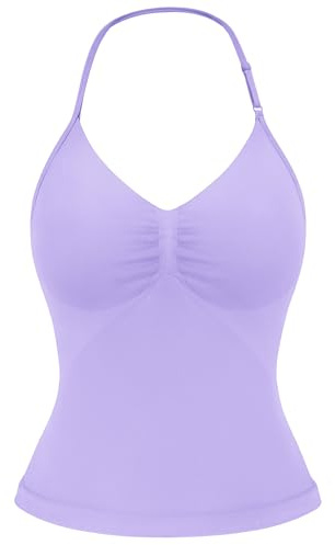 YEOREO SoftHue Impact Longline Strappy Top Women's Halter Workout Tank Tops Backless Gym Longline with Adjustable Strap Light Purple