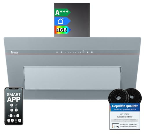 KKT KOLBE A+++ cappa aspirante 90 cm 782 cbm/h convezione aria di scarico senza testa | vetro grigio opaco | ricarica automatica | Smart WiFi App Wi-Fi | SensorTouch | Illuminazione LED RGBW |