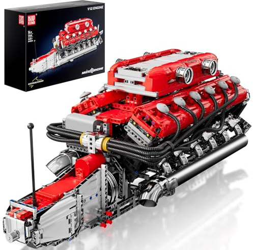 Mould King 10169 Technik V12 Motor Bausatz Bausteine Auto Motorbausatz Klemmbausteine Simulation Motor mit Funktionsfähiges Auto Engine Kit für Erwachsene(3472 Teile)