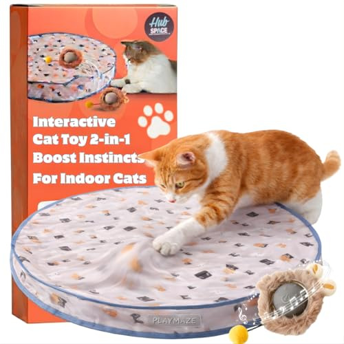 Hubspace Interactive Cat Toys for Indoor Cats Adult - 2-in-1 Hide and Seek Play Mat with Moving Ball, Crinkle Peek Pouch, Daily Automatic Cat Enrichment for Kittens & Adult Cats, Blue