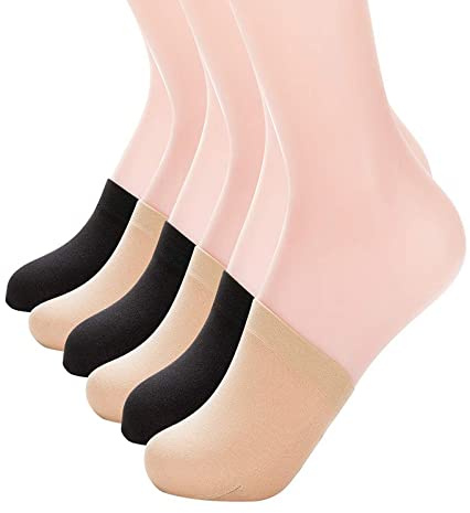 MANZI Women's 6 Pairs Non-Skid Toe Topper No Show Liner Socks Black Nude