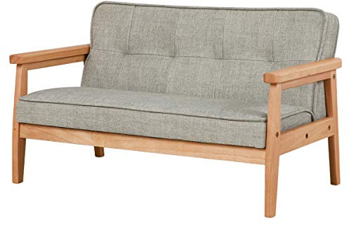Yoonnie room Double Seater Kid Sofa Chair, Kid Couch with Solid Wood Arm and Linen Pattern PVC for Kids Rest (Light Grey)