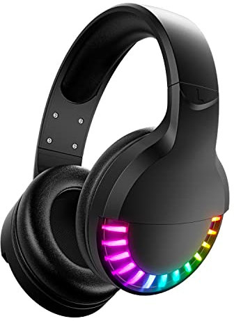 Hoopond Casque sans Fil Bluetooth sur l'oreille, stéréo Hi-FI 5.1 canaux, rétro-éclairé RGB LED Horse Race, Casque de Jeu léger Rechargeable 1000 mAh avec Microphone, pour PC/Ipad/Smartphone