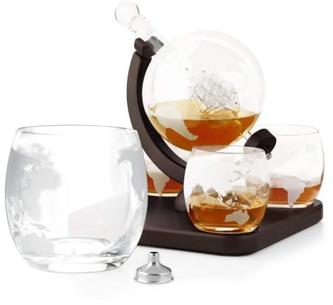 Maverton Globe Whiskey Decanter Set with 4 Glasses