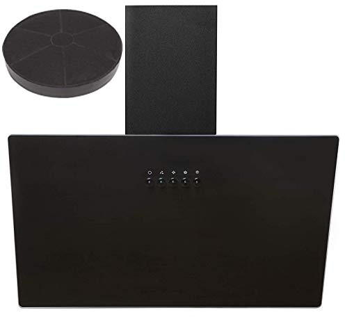 SIA AH60BL 60cm Black Angled Glass Chimney Cooker Hood Kitchen Extractor Fan With 3 Speeds & LED Lights & Internal Carbon Re-circulation Filter
