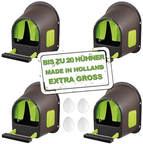 MyCozynest Legenest für Hühner - 4 Stück, bis zu 20 Hühner, Braun/Limettengrün, Robust und Leicht zu Reinigen, Wandmontage, 44 x 40 x 49 cm, Kunststoff, Hühnernest/Geflügelnest