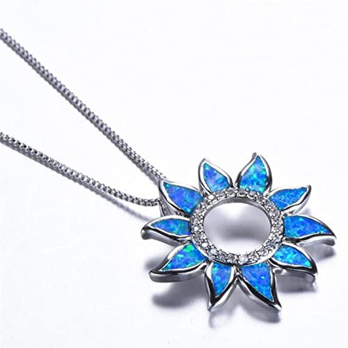 DAOMEI Boho Weibliche Blaue Weiße Opal-anhänger-halsketten-Silber-Farben-Ketten-halsketten Für Frauen-Nette Elegante Sonnenblumen-hochzeits-Halskette