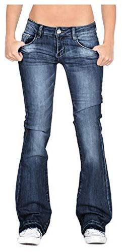 Damen Schlaghosen Jeanshose lang Stretch Skinny Schlagjeans Schlag Weite Jeanshosen Weites Bein Denim Hose Hüftjeans Hüfthose Hosen (Marine, S)