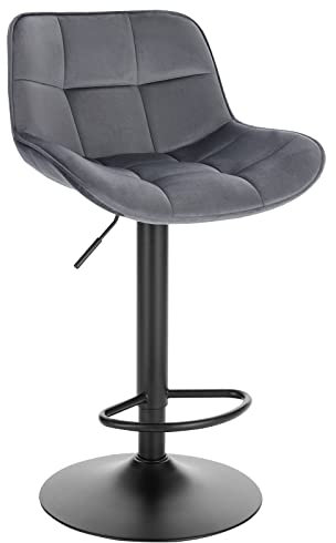 EUGAD Barhocker höhenverstellbar 360° drehbar, Barstuhl mit Rückenlehne Fußstütze, Polsterhocker mit Samtbezug, ergonomischer Hocker im Bar, Sitz 49x36 cm, aus Metall, Dunkelgrau