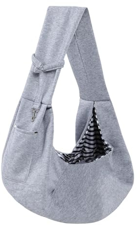 Dog Carrier Sling - Reversible Puppy Carrier Purse with Storage Pocket, Hand-Free Dog Sling Carrier for Carry Small Dogs and Cats, Travel Safety Harness, Dog and Cat Harness (Gray)