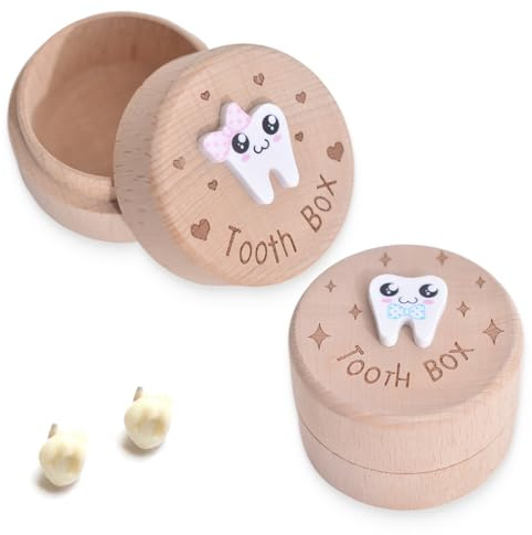 NJCXOLA 2 Piezas Caja Dientes de Leche, Borde Liso Guardar Dientes, con Estampado Dibujos Animados Caja Guardar Dientes, Regalo para Niña Niño, como Recordatorio Primer Diente
