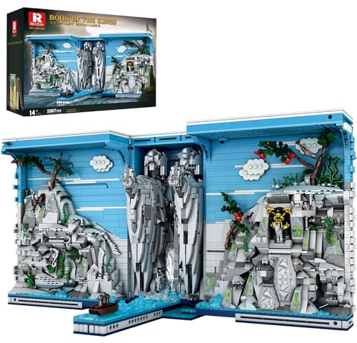 Reobrix Book Nook Klemmbausteine mit LED, Bücher der Könige Bausatz 66039 | Mittelalter Modellbausatz, 3-in-1 Klappbares Buchstütze, Books of the Kings Modellbau, Geschenk für Erwachsene, 3307 Teile