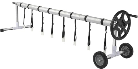 LEADZM Enrouleur de Bâche de Piscine 3,6-5,5m,Professionnel en Aluminium Premium,Système d'enroulage pour Bâche Solaire,Télescopique Enrouleur Mobile,avec Roues Pleines,Argent Noir