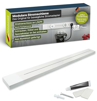 SCHWAIGER Konfigurerbar grenuttag I 75 cm i vitt I strömskena i aluminiumdesign för modulära uttag I Individuellt justerbar I VDE-testad och perfekt för kök, kontor och verkstad