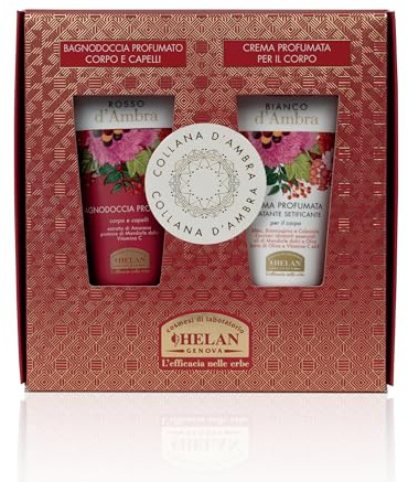Helan Collan Amber - Set de regalo para mujer con champú y gel de ducha 2 en 1 y crema corporal hidratante perfumada 75 ml. Hecho en Italia.